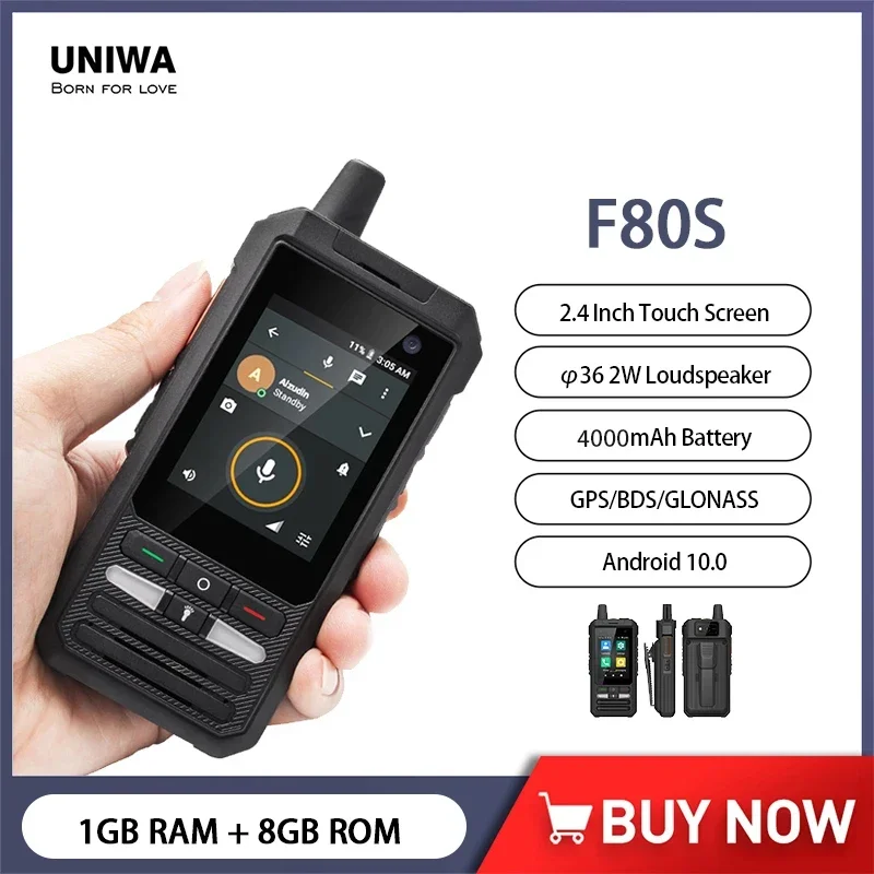 

UNIWA F80S POC Walkie Talkie Zello Прочный смартфон дальнего действия Android 10, 2,4 дюйма, четырехъядерный процессор, 1 ГБ + 8 ГБ, 4000 мАч, 2 Вт, громкоговоритель SOS