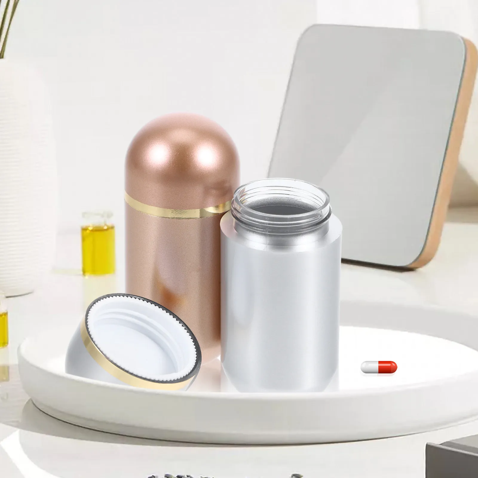 2Pcs Small Plastic Pill Bottle Travel Organizer Portable Medicine Container for Capsules Powders Purse Supplement Storage