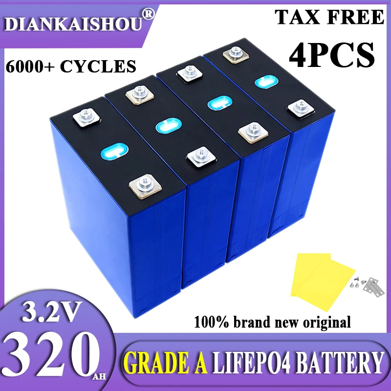 4pcs new 3.2V 280ah 320ah Lifepo4 rechargeable battery GRADE A DIY 12V RV solar storage golf cart battery pack EU/US tax-free