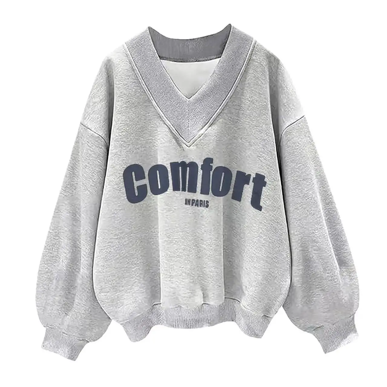 

2025 Casual Loose Peplum V-neck Long Sleeve Inner Tops for Women Trendy Brand Autumn New Gray Sweater Long Sleeve Hoodies