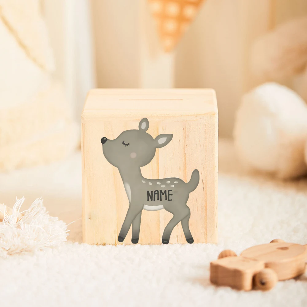 Baptism Money Box Personalized Baptism Gift Cute Animal Wooden Money Box with Name New Baby Gifts Customized Piggy Bank