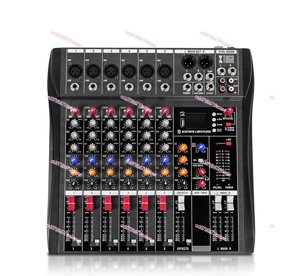 Professional 6-Way Mixer with Reverb Bluetooth Playback Multi-Channel Control Effect Balanced Mixer Ct60x