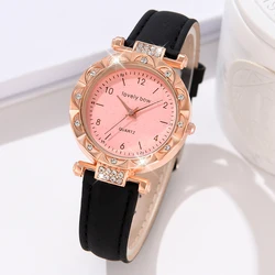 1PCS LovelyBow Simple Luxury Leather Black Strap Watch Casual Fashion Quartz Watch Is The Perfect Gift For Her (No Box)