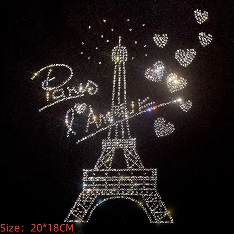 

Paris tower iron on stickers patches hot fix rhinestone transfer motifs iron on rhinestone transfer sticker for shirt