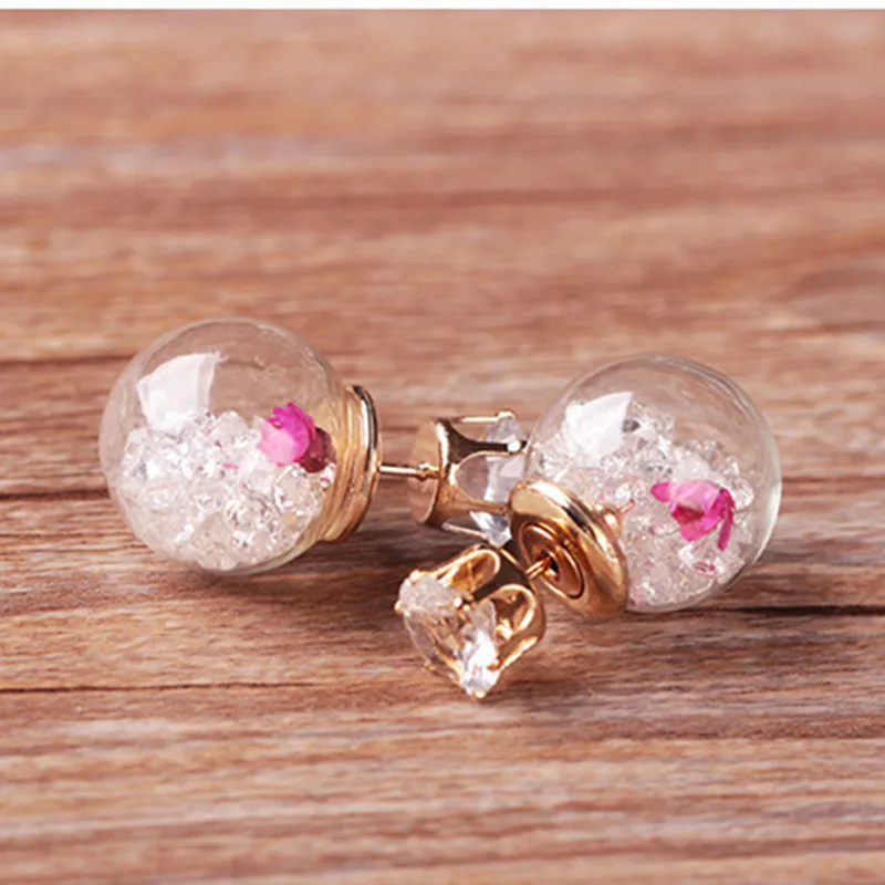 Fashion Simulated Glass Ball Earrings Flower Korea Jewelry Double Side Ball Stud Earring Statement For Women