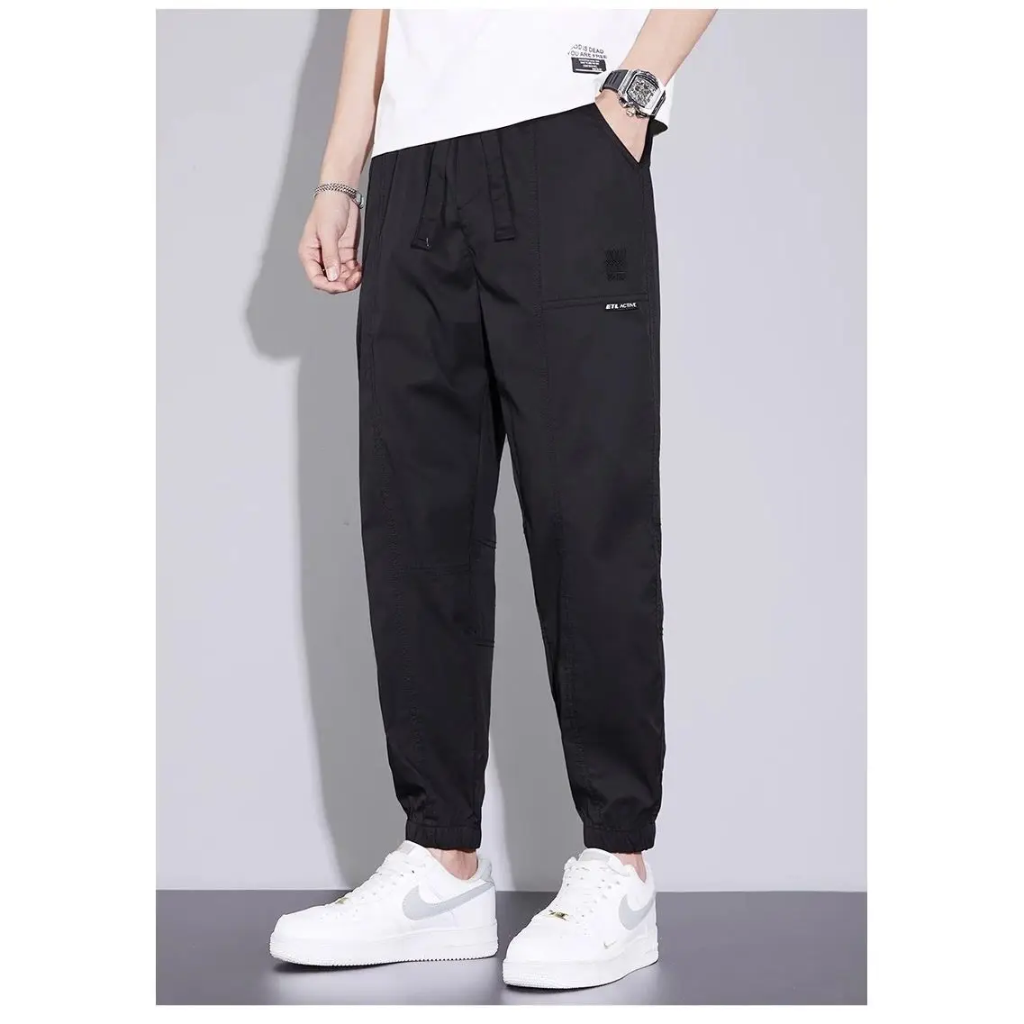 Ice Silk Nine-point Men's Summer Thin Sports Quick-drying Loose Feet Loose Trendy Men's Casual Pants