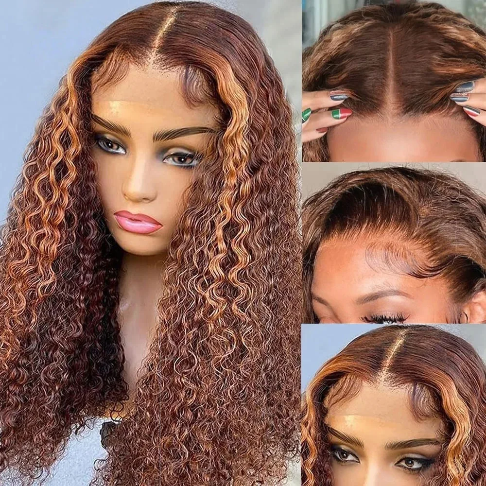 Wig Depan Renda 26 Inci dengan Kepadatan 180 Pirang Sorot Panjang Keriting Keriting Tanpa Lem Telah Dipetik dengan Rambut Bayi untuk Wanita