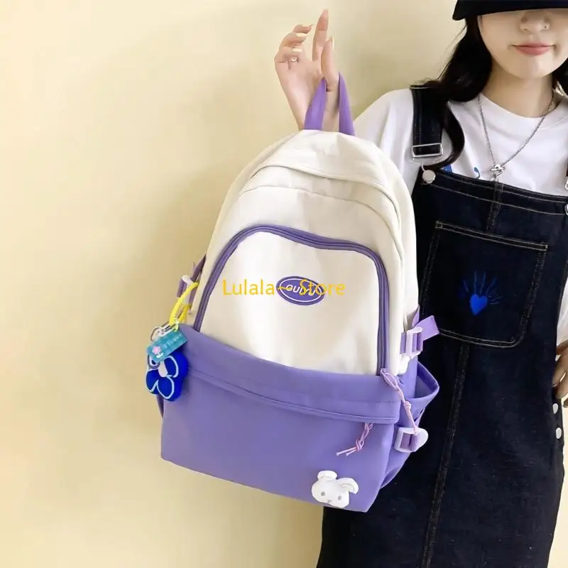 

Y4QA Large Capacity Bookbag Nylon Backpack with Pendant Travel Rucksack Daypack College School Bag for Student Teenagers