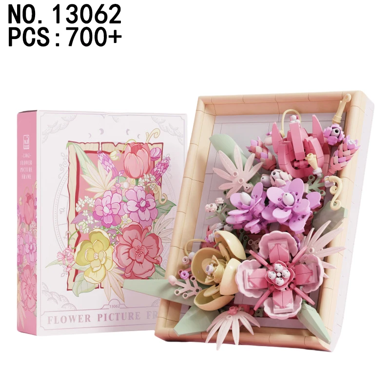 700 + قطعة MOC إطار الصورة زهرة الورد اللبنات مجموعة ديزي باقة من الطوب الفتيات لعبة التنوير الإبداعية هدية للأطفال