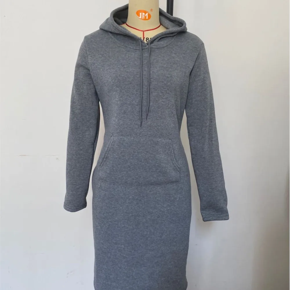

Hooded Lace-up Sweatshirt With Pockets Long-sleeved Casual Autumn Winter Women's Solid Color Dress Vestidos Para Mujer