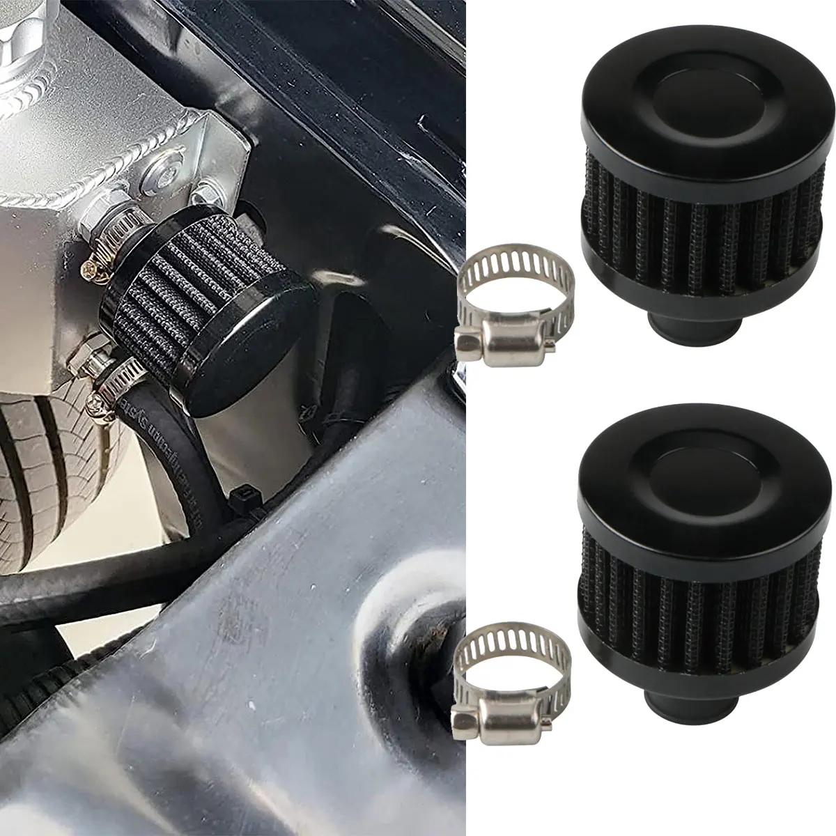 2 Pcs Universal Round Oil Air Filter Intake Vent Valve Cover Breather Fuel Crankcase 12mm Car Modification Supplies