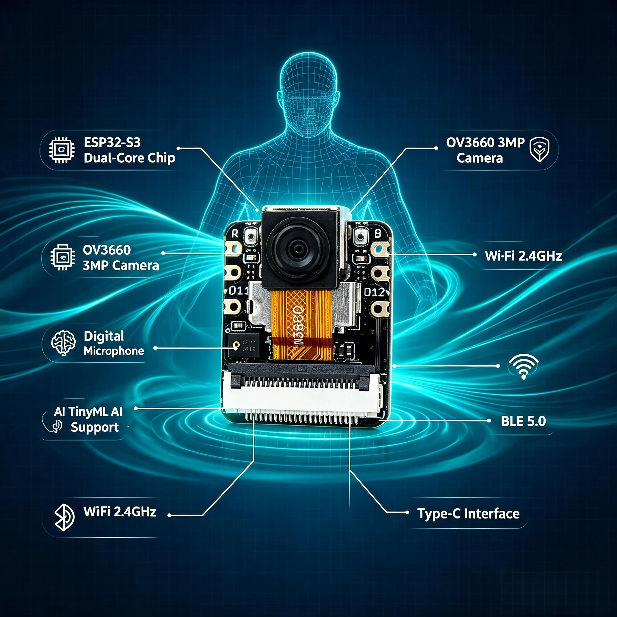 Seeed XIAO ESP32S3 Sense OV3660 Camera AI Vision Voice Recognition Wi-Fi BLE 5.0 TinyML Development Board