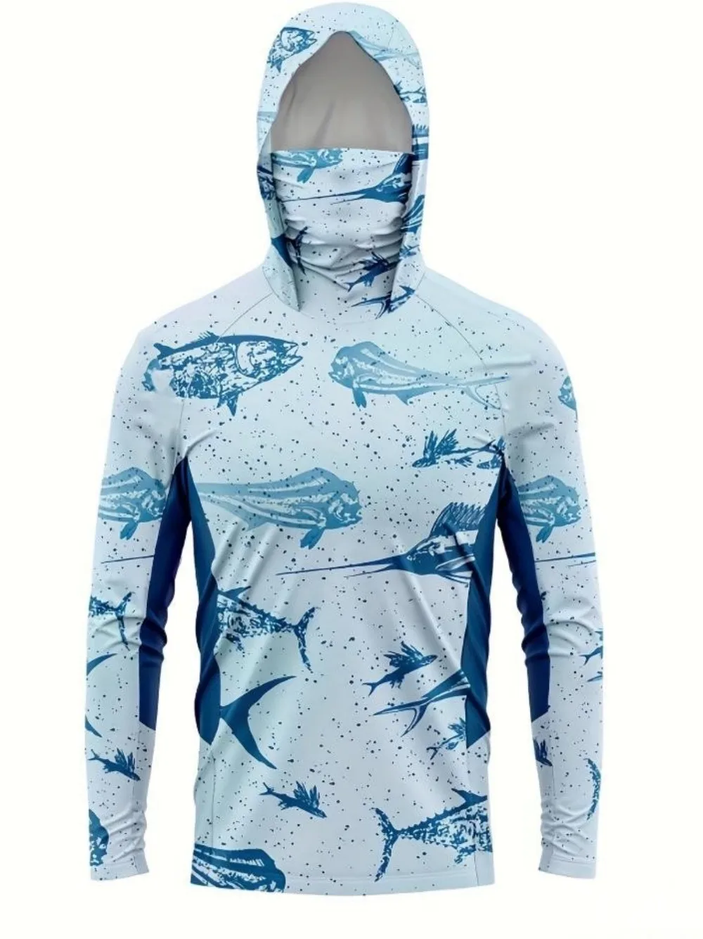 American men's summer creative fish species graffiti print comfortable breathable fishing set long sleeved T-shirt outdoor casua