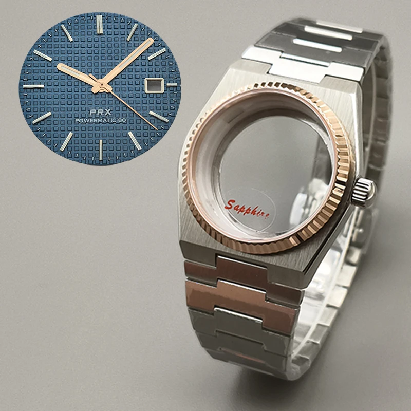 Cassa dell'ingranaggio dell'orologio Super Player PRX da 40 mm in oro rosa adatta al movimento 7S26 NH35 NH36 NH38 4R Vetro zaffiro Quadrante multicolore Parti delle lancette