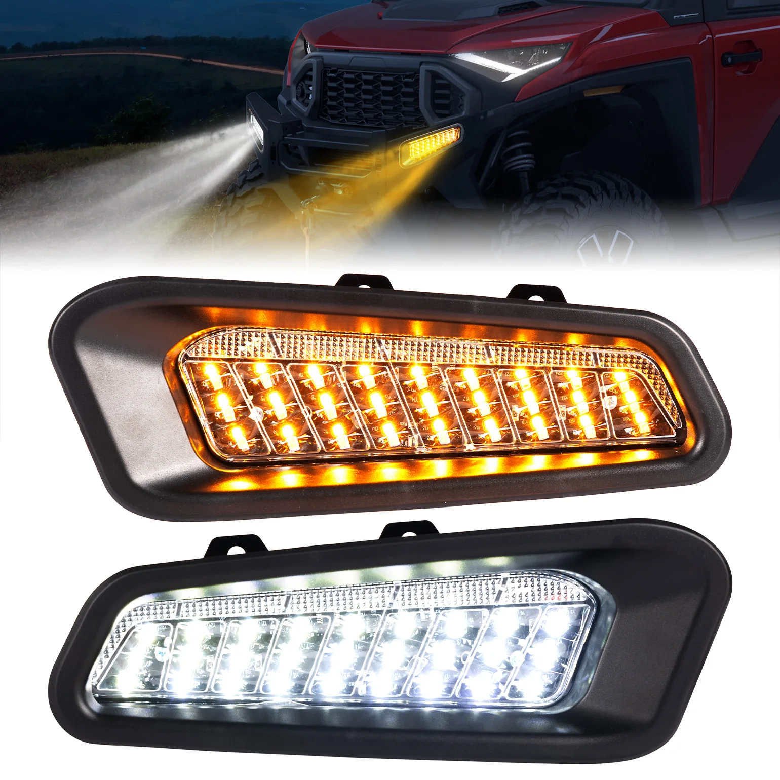 

KEMIMOTO LED Front Brushguard Auxiliary Lights Compatible with Polaris Ranger XD 1500/CREW 2024 2025 Turn Signal Lights #2889767