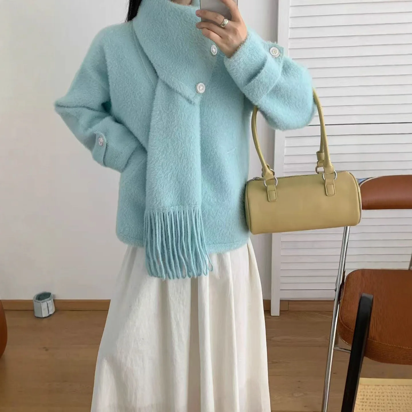 

Fake Two Sweater Outerwear Cardigan Fashionable Versatile Casual Soft Sweater Women's Autumn Winter New Loose Knit Sweater