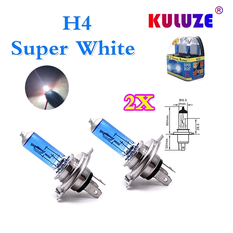 

Автомобильная галогенная лампа H4 12 В 60/55 Вт, ультра белая фара высокого и низкого освещения, 100 Вт, 6000 К, автомобильная лампа p43t, упаковка в пластиковой коробке
