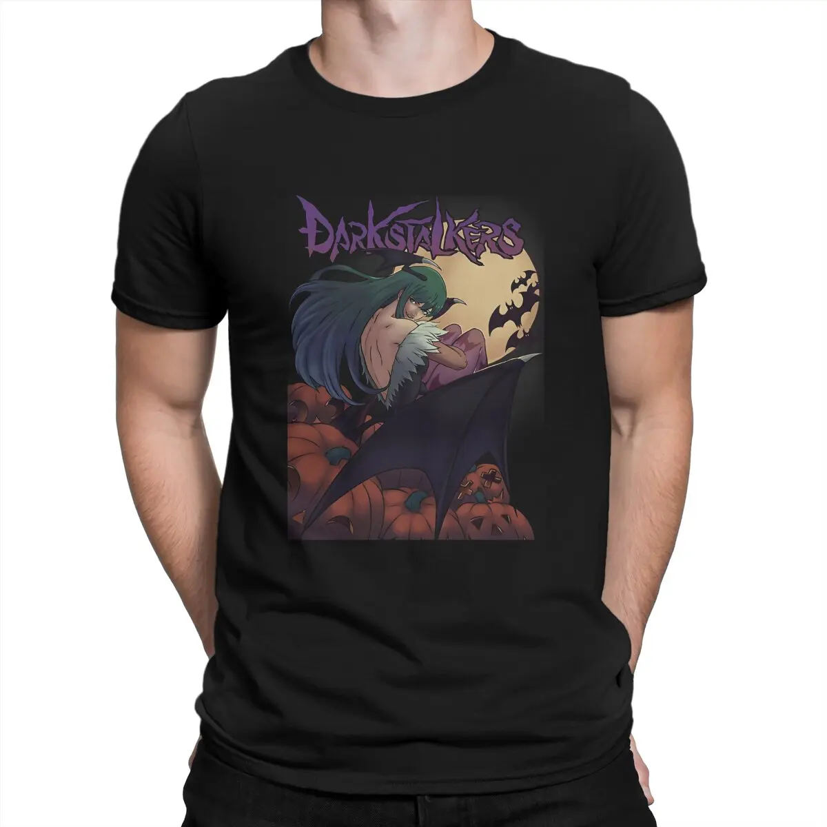 Men T-Shirt Morrigan Vintage 100% Cotton Tees Short Sleeve Darkstalkers Game T Shirt Round Neck Clothes Printing