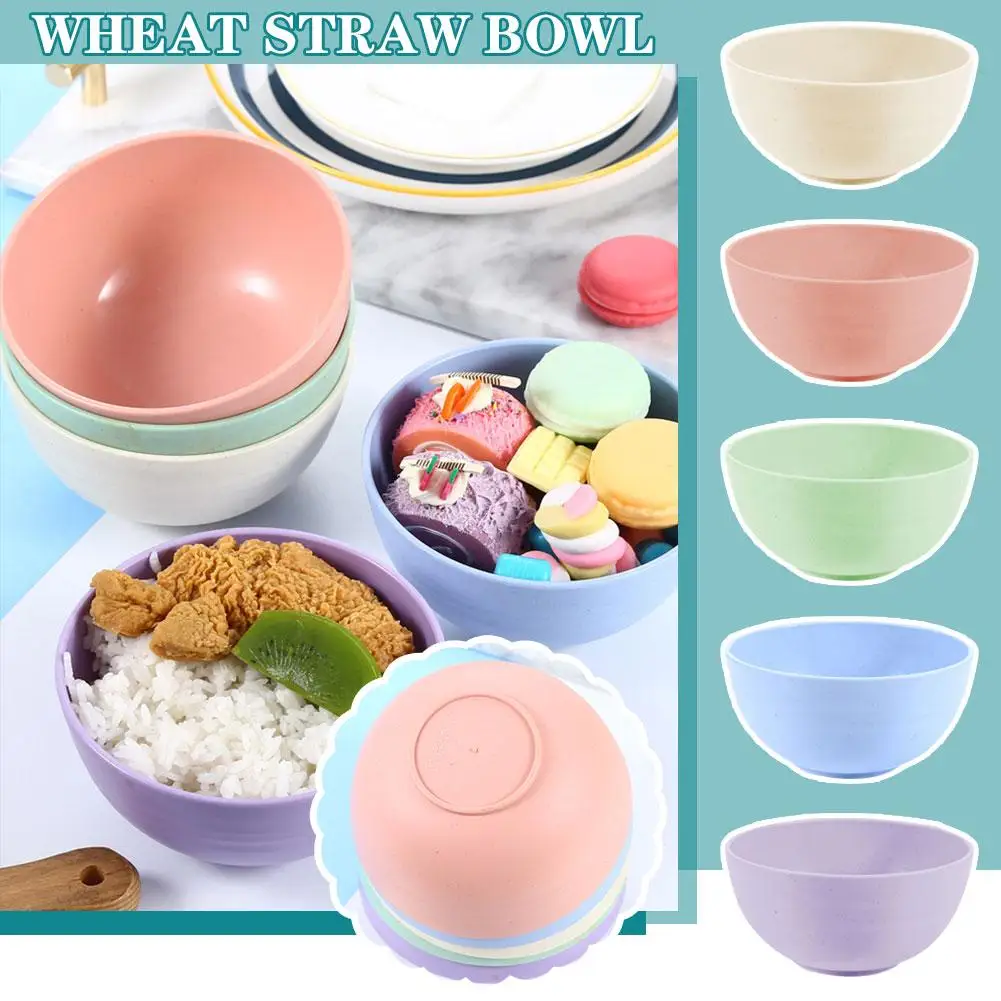 6 Inch Solid Color Plastic Bowl Salad Bowl Wheat Fiber Supplies Children Bowl Large Kitchen Household Bowl U0N7