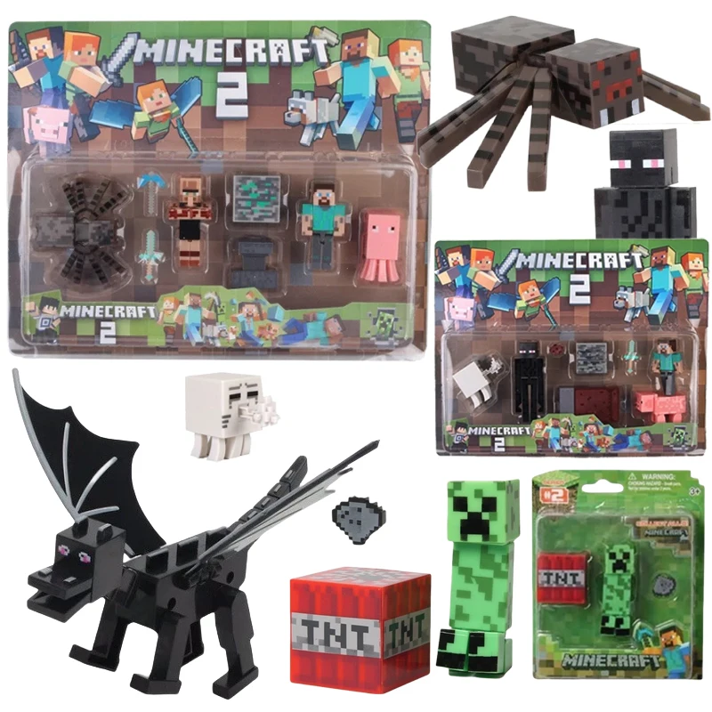 Minecraft Steve Action Figure Modello Ornamento Gioco Pixel Ender Dragon Doll Figure Kawaii Creeper Enderman Zombie Set Regali per bambini
