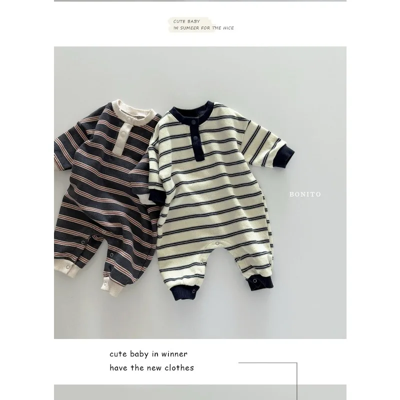 INS Baby Jungen Strampler RAISE Herbst 6-24M Kinder Jungen Gestreifter Overall Locker Lässiger Kleinkind Neugeborenen Jungen Einteiler Bodysuit – Detail 12