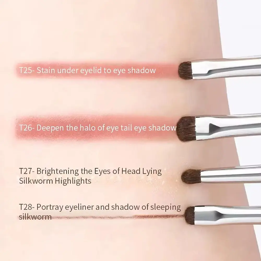 4 szt./zestaw Małe pędzle do cieni do powiek z małym kątem, precyzyjne, z miękkim włosiem, do makijażu, rozświetlacz do powiek, pędzel do efektu śpiącego jedwabnika
