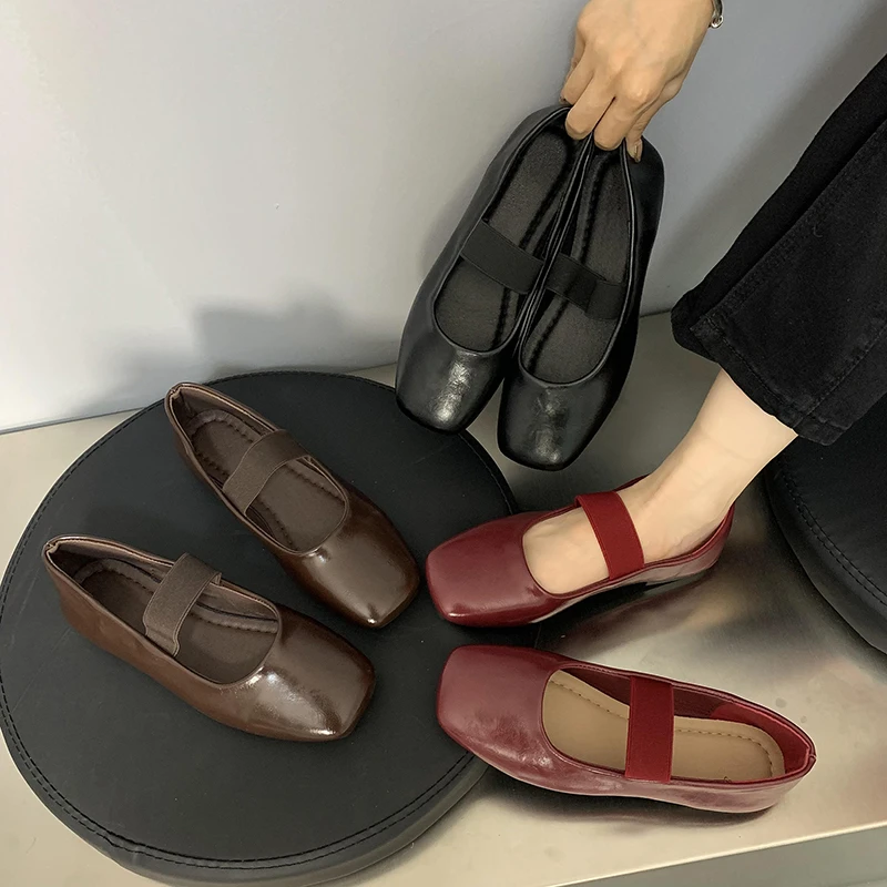 Zapatos planos de ballet con punta cuadrada para mujer, zapatos Mary Jane con banda elástica a la moda, zapatos de bailarina con suela suave y cómodos para primavera y otoño