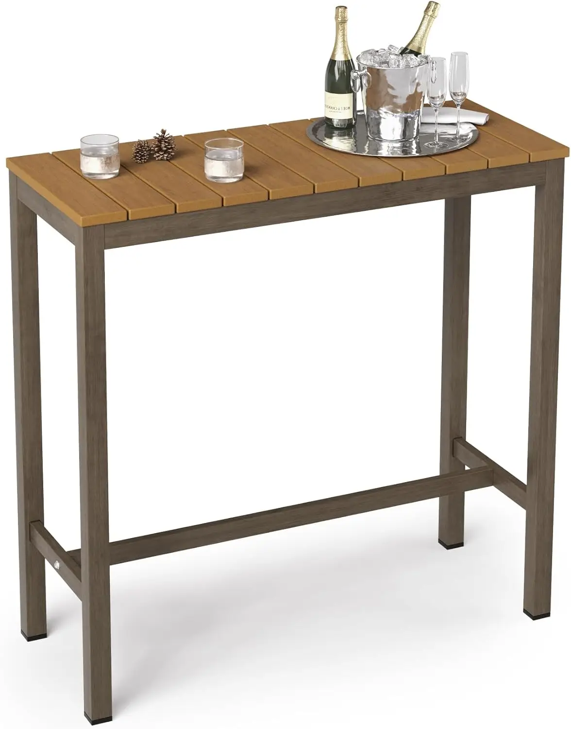 

Outdoor Bar Table, 38" Patio Bar Height Counter Console Table, Waterproof HDPS Slatted Top, Weather Resistant, Hot Tub