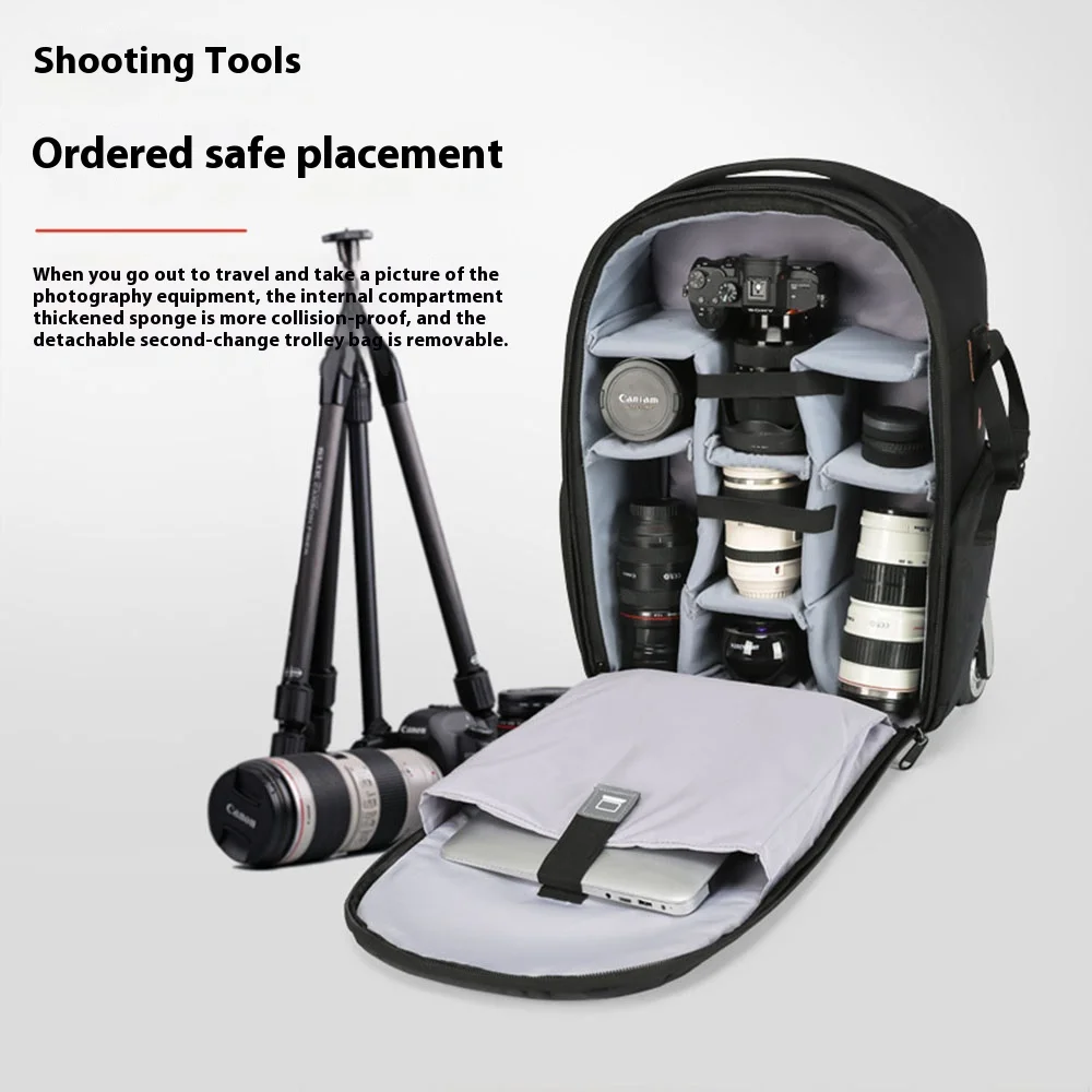 camera bag Waterproof Professional DSLR Camera Suitcase Bag Digital Camera Trolley Backpack On Wheels  for Nikon Canon Sony