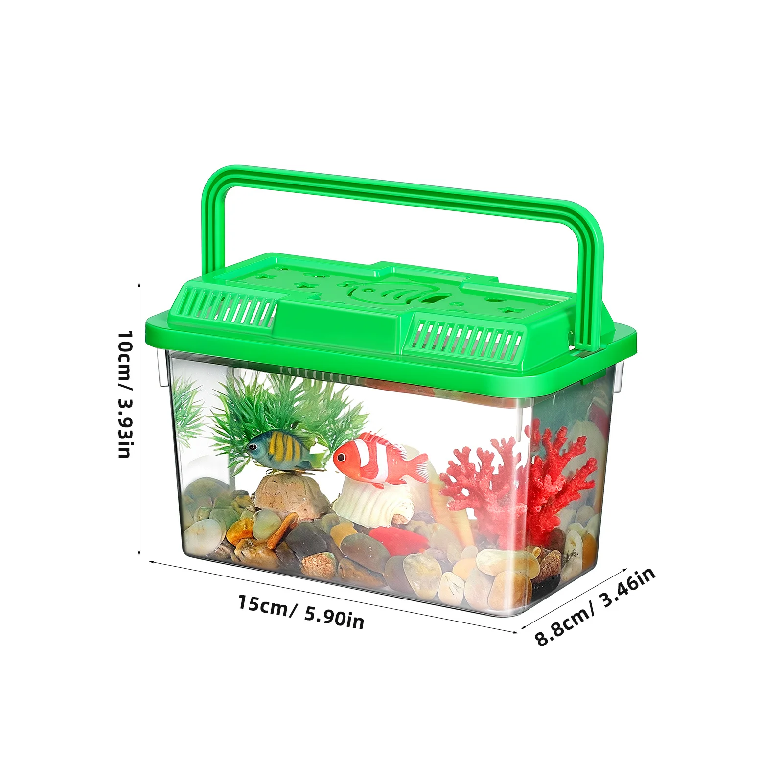 1 خزان الأسماك المحمولة واضح حوض السمك الصغير للسلحفاة الصغيرة الهامستر بيتا الأسماك الزواحف تررم صندوق نقل الحيوانات الأليفة الشفاف