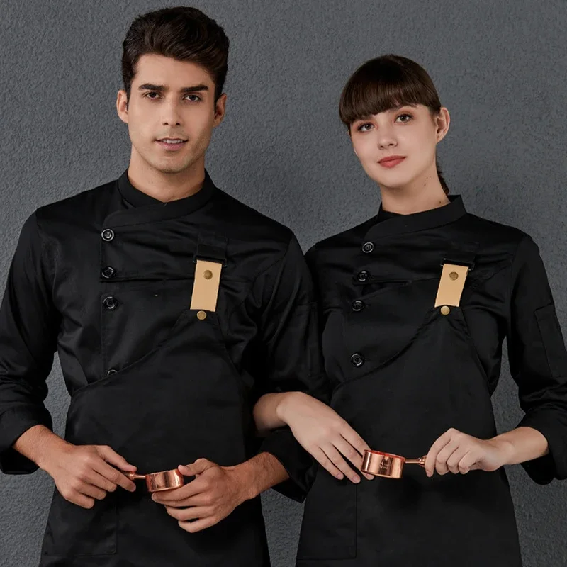 Veste et tablier de chef à manches longues pour hommes, vêtements de cuisine d'hôtel, uniforme de cuisine de restaurant occidental, chemise de service alimentaire, mode