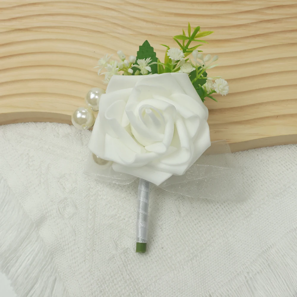 

Wedding Pearl&Ribbon Boutonniere for Groom Marriage Flower for Man Boutonniere Wedding Decoration Party Accessories for Boy