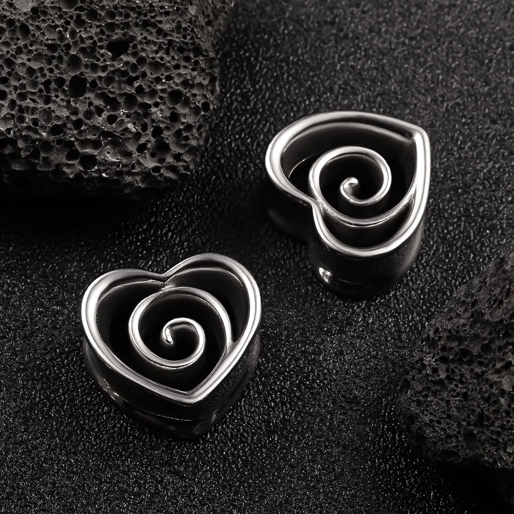 Doearko 2PCS New Arrival Heart Spiral Ear Plugs Expanders for Stretched Lobe Ear Tunnels Gauges Piercing Body Jewelry