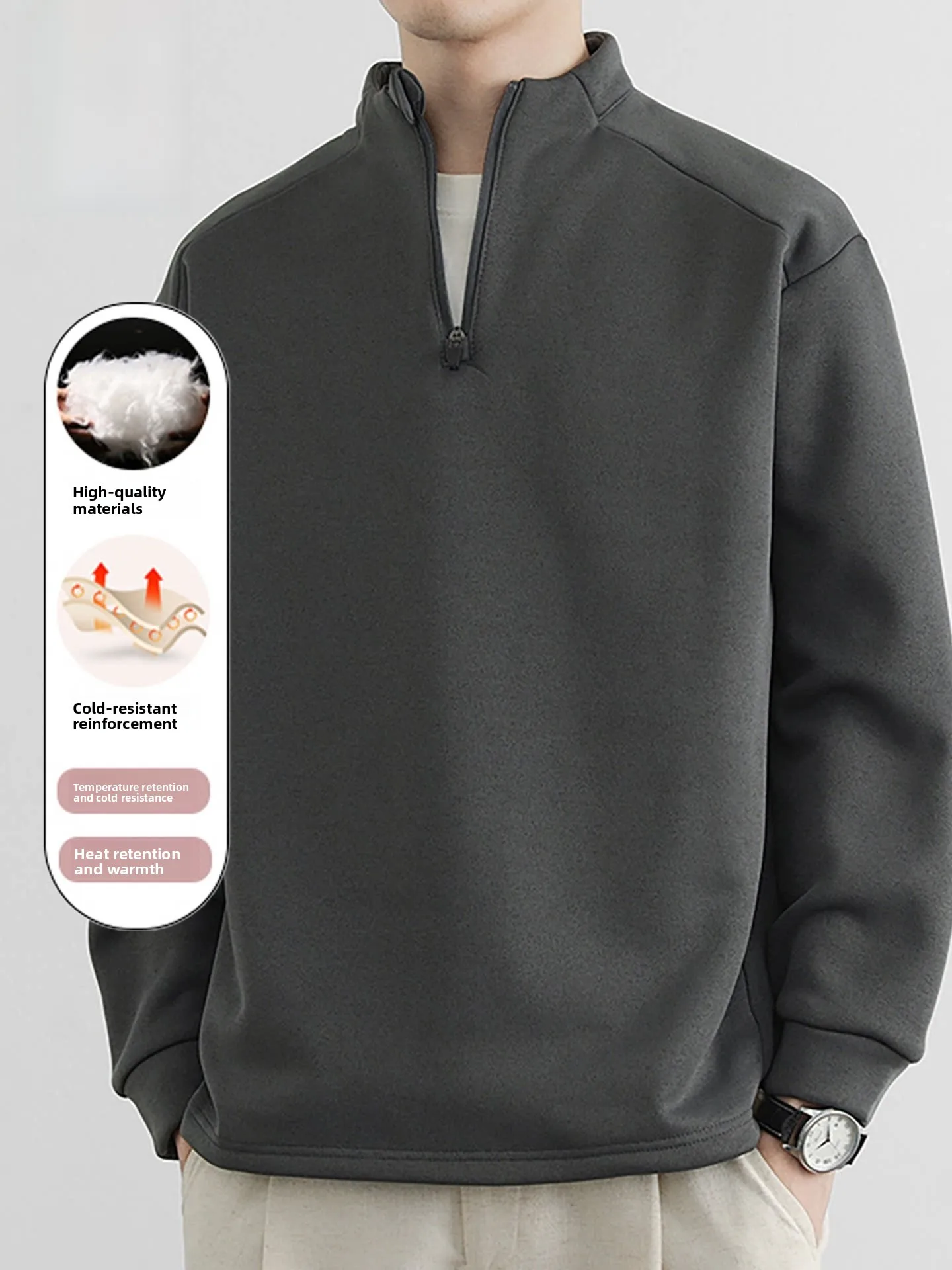

Nainilu Youth Half Zip Hoodie Men Loose Autumn Winter Stand Collar Pullover Casual Versatile Top Simple Style Long Sleeve Pol...