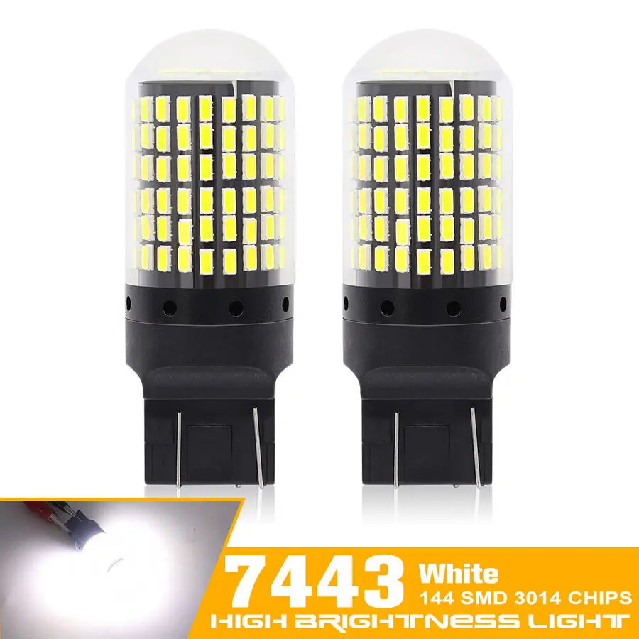 2x White 7443 7440 T20 LED CANBUS 144SMD Car Turn signal Light Reverse Lamp Bulb