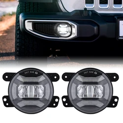 30W 4 Inch LED Fog Lights for Jeep Wrangler JK JKU LJ TJ Dodge Chrysler Journey Magnum with White DRL Turn Signal Passing Lamp