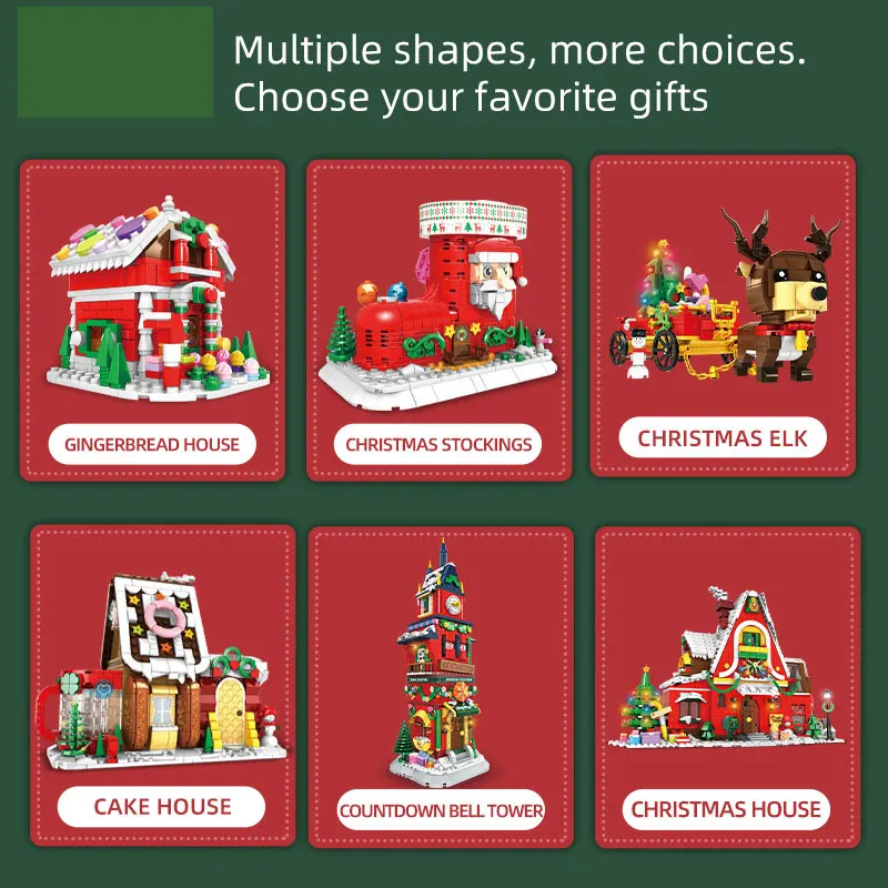 Klocki Świąteczne Budynki Zamek DIY Model Świąteczny Cegły Dzieci Renifer Chłopcy Zabawki Nowy Rok Zima Miasteczko Halloween Święty Mikołaj