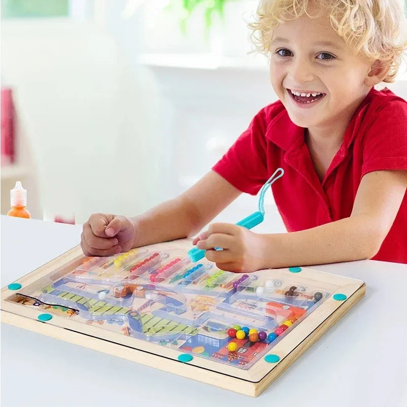 Jeu de tri de couleurs magnétiques Montessori, stylo magnétique en bois, ensemble de labyrinthe améliore l'attention et la motricité, jouets Puzzle pour enfants