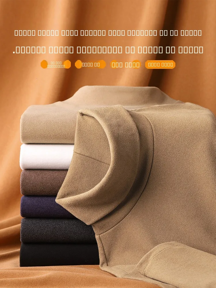 

High Ne Double Faced Velvet Long Sve T-irt Men's Slim Fit Warm Inner Wear Urban Faion Basic Sle Polyeste...