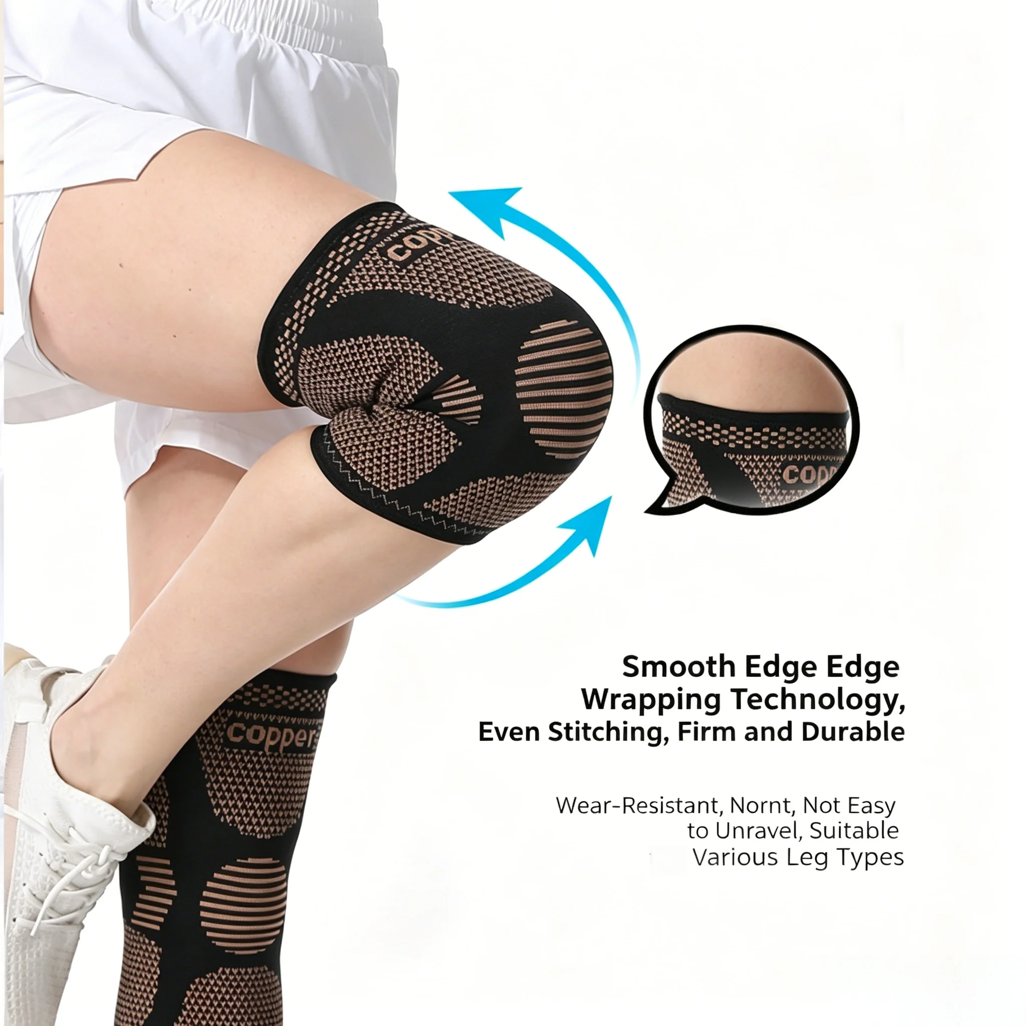 Copper Fiber Nylon Knitted Elastic Sports Knee Pads Breathable Basketball Knee Support with Copper Ion Technology
