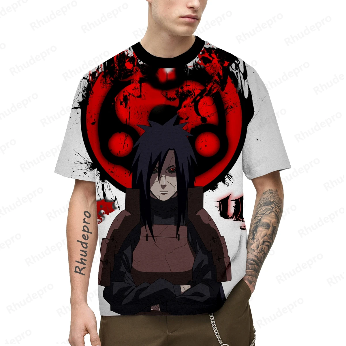 Uchiba Sasuke Printed T-Shirt Men Naruto Umaki Short Sleeve Fashion Tops Men's Y2k Hip Hop 2024 Oversized Trend High Quality