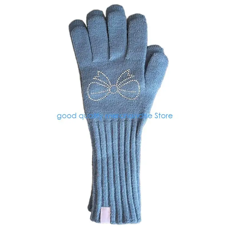 

Y5JD, 1 пара, перчатки с милыми бантиками, домашние теплые перчатки, зимние однотонные варежки унисекс, модные женские варежки