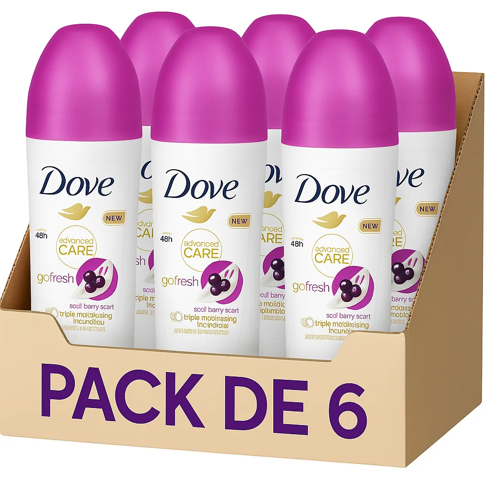 Dove Advanced Care Desodorante Mujer Roll-On 48h Sin Alcohol – Pack 6 × 50 ml
