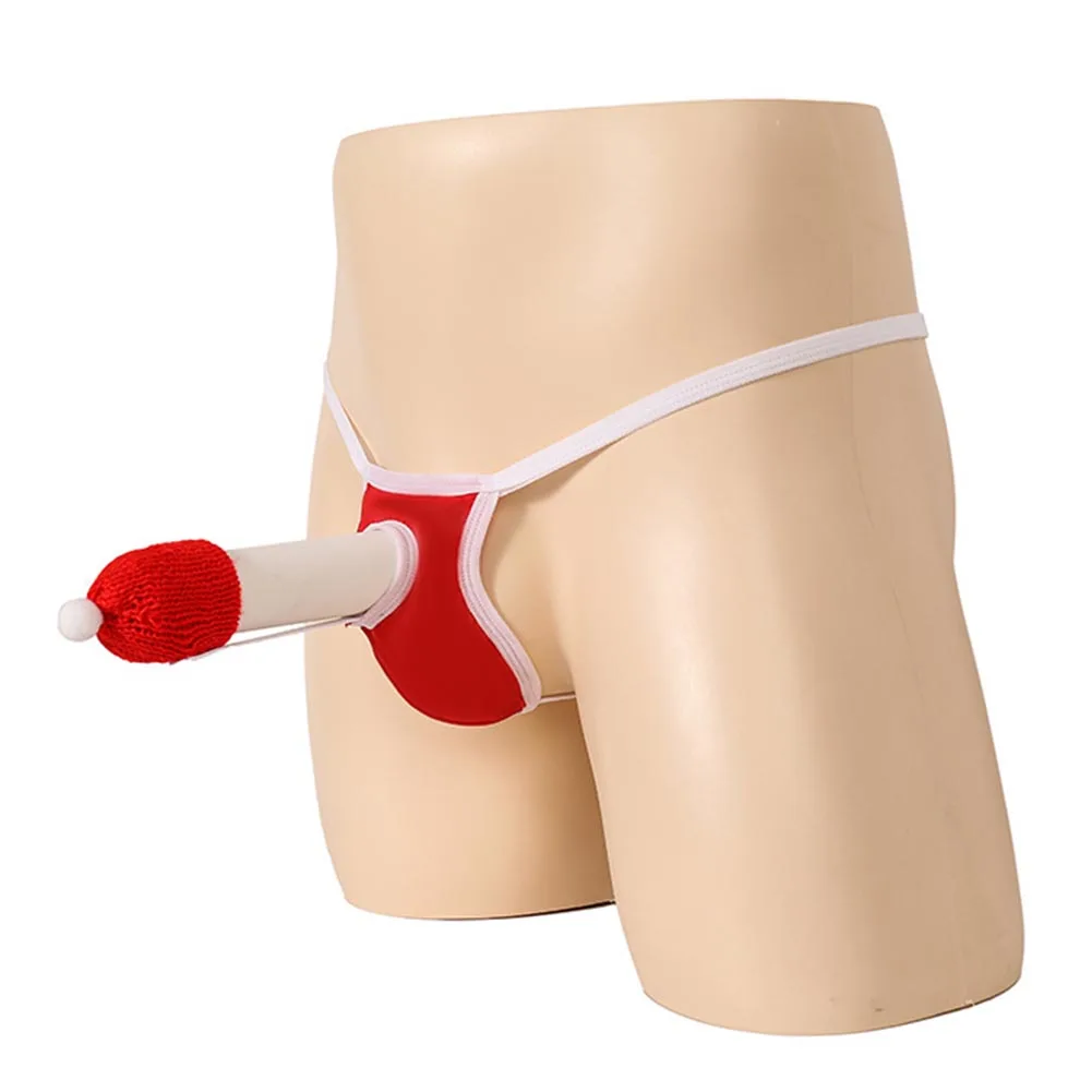 1pc Men Cock Christmas G-Strings Sexy Low Waist Underpants U Shape Pouch Underwear T-back Bikini Bottom Feather Thong
