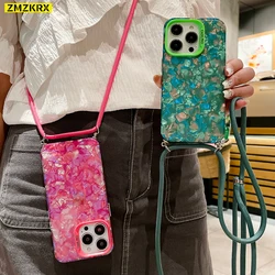 Crossbody Necklace Strap Lanyard Glitter Marble Silicone Phone Case For iphone 15 14 13 12 11 Pro Max X XR XS 7 8 Plus SE3 Cover