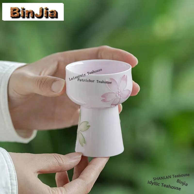 

2pc/lot White Porcelain High Footed Cup Hand-painted Cherry Blossom Master Cup Small Tasting Mug Boutique Teaware Craft 60ml