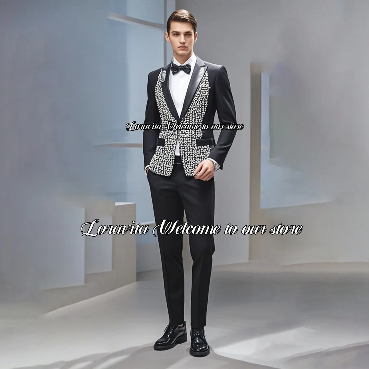 Luxury Hollow Back Wedding Groom Tuxedos Sparkly Beaded Crystals Men Suits 2 Pieces Male Prom Blazerstraje de hombre elegante