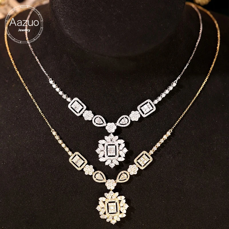 

Aazuo 18K White Gold Yellow Gold Real Diamonds 2.3ct Luxury Flower Necklace For Women Engagement Advanced banquet Party Au750