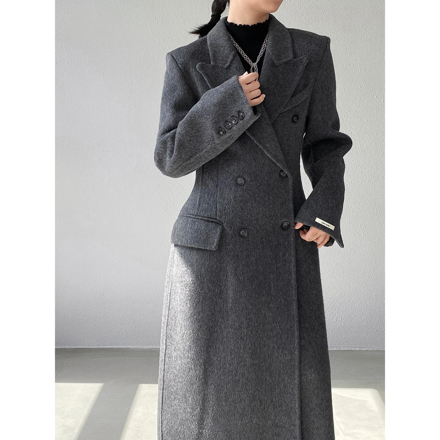 Allingentle Luxury Women's Long Blazer Woolen Double-Breasted Women's jacket for Cocktail Party Daily Casual Outfits Customize
