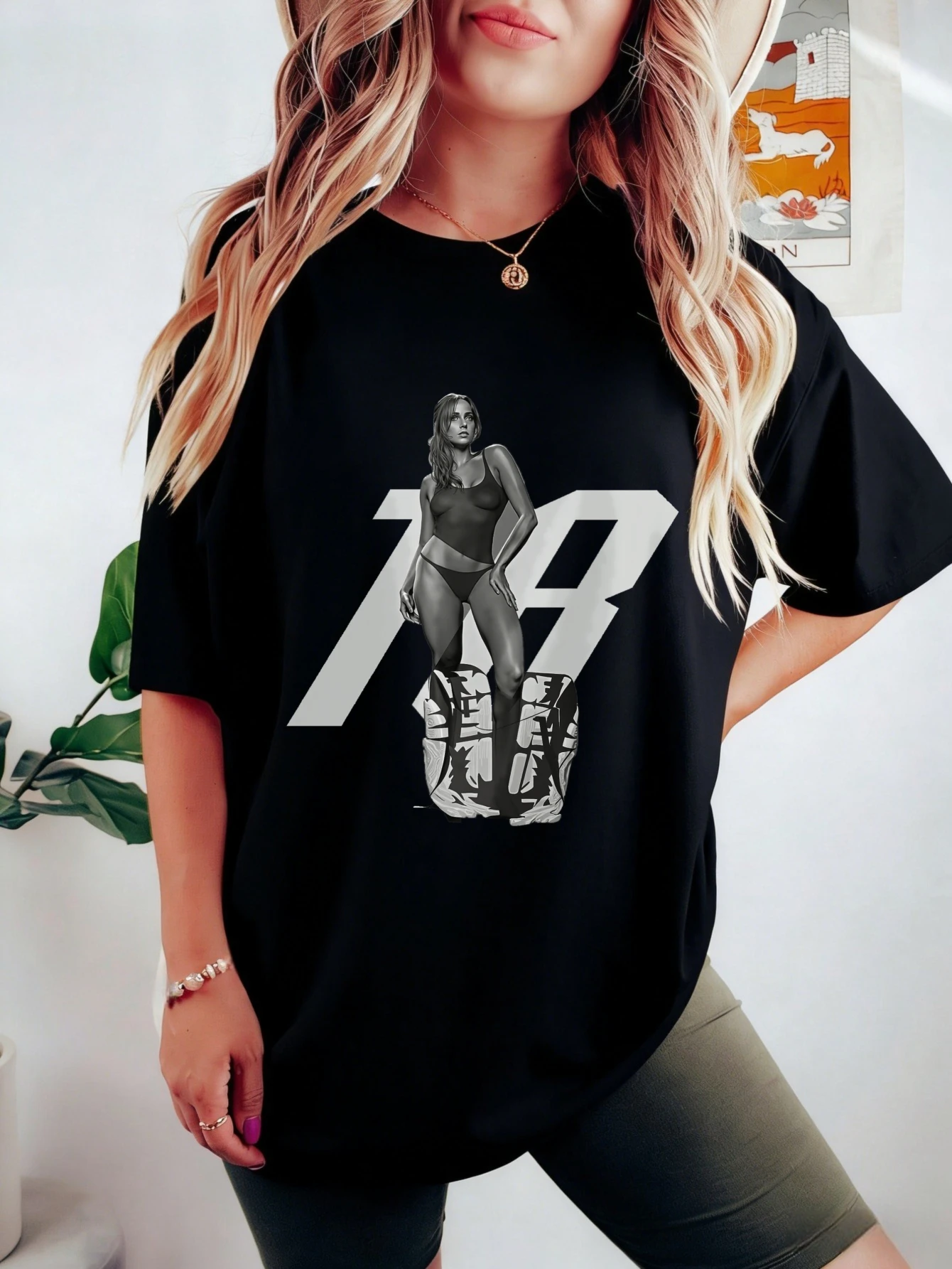 

Womens Oversized Cotton 7B Graphic Print Streetwear Casual Summer T Shirt for Women